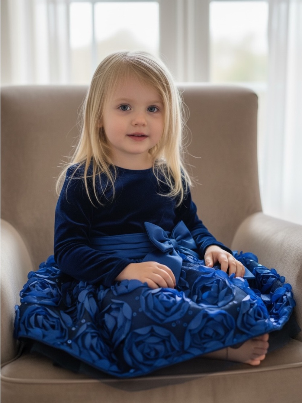 Sweet Heart Rose Black Velvet dress  with Blue Ruffles size 3T